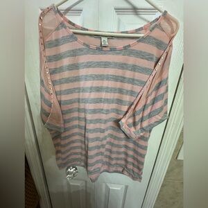 French Laundry Pink and Gray Striped Short Sleeve Top